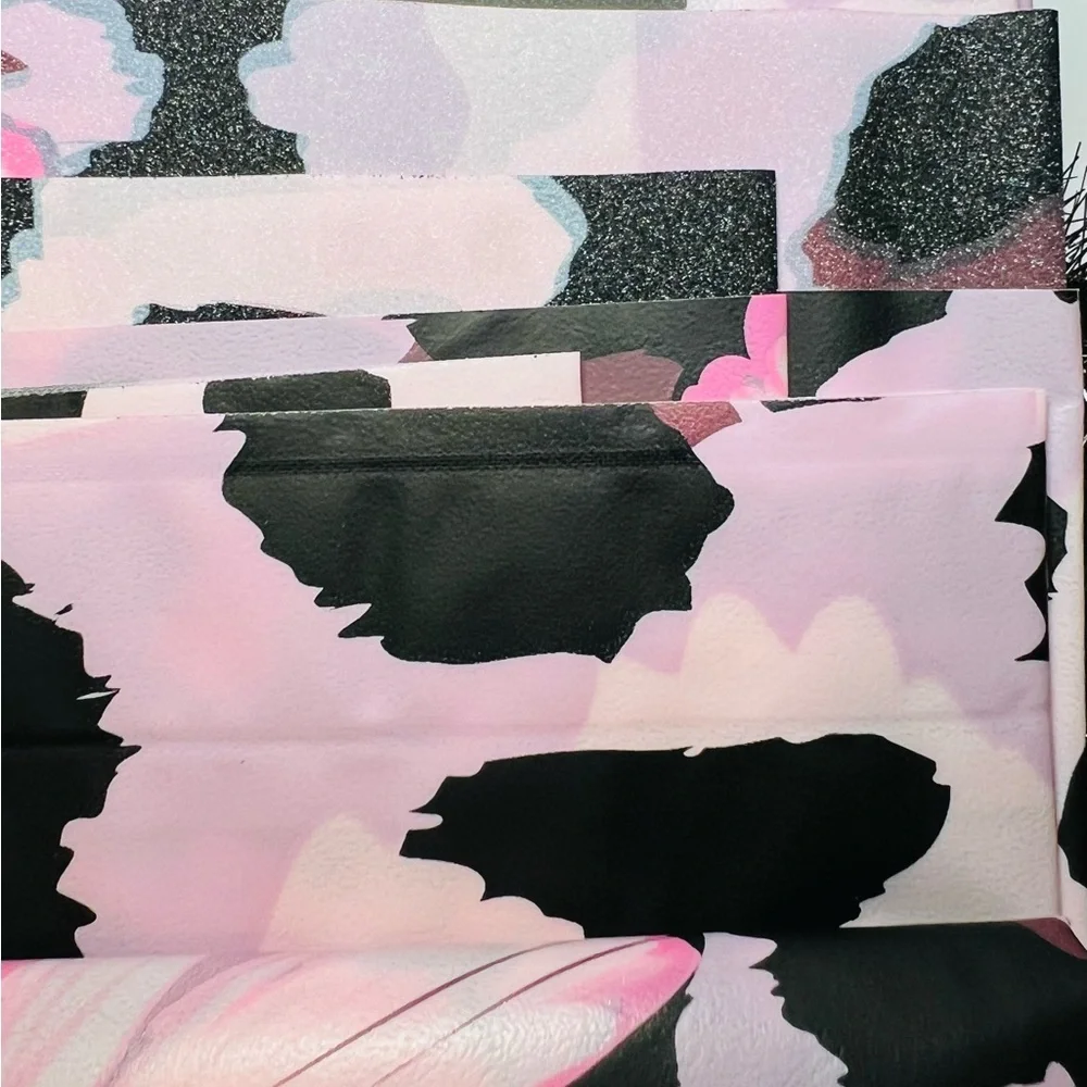 Pink Butterflies and Black Animal Print Peva Shower Curtain Textured